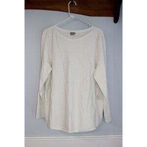 Chicos Womens Long-Sleeve Ivory Top Size 3 Relaxed Fit Cotton Blend